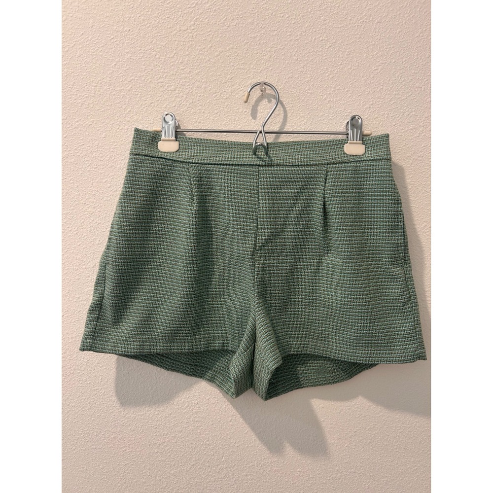HG by‎ Collection Green Tweed Textured High Waisted Shorts Elastic Back Size L